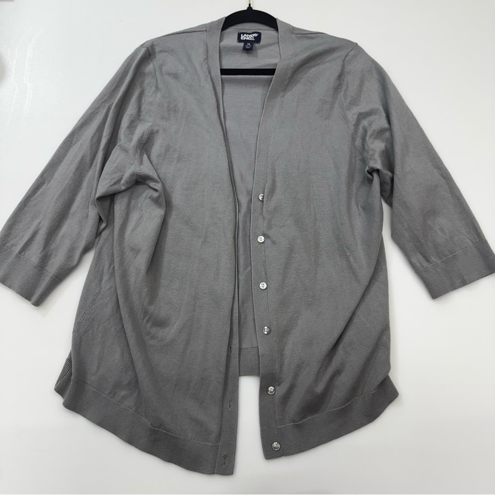 Women’s Lands’ End Grey Button Sweater Long Flowy Top Size 1X